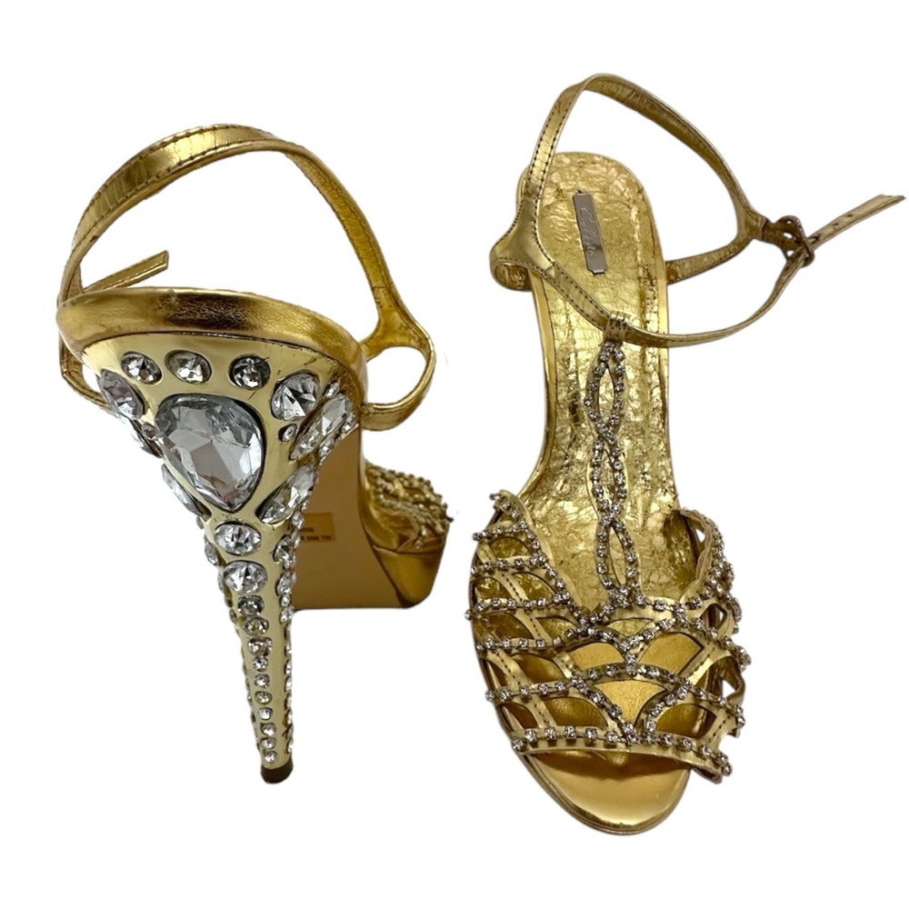 Celeste Gold Rhinestone Stiletto Heels Jewel Back Detail Y2K Size 10